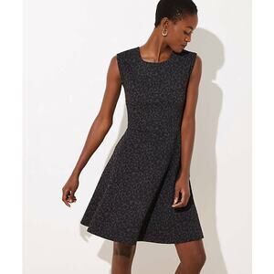 Loft Mini Dress SZ 6 Black Gray Leopard Print Fit & Flare Sleeveless Zip Stretch